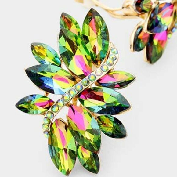 Swirl Oil Spill Marquise Crystal Clip On Earrings NWT - Picture 3 of 6